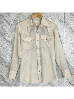 Vintage Caravan Western Pearl Snap Shirt Ivory Mens Medium Cowboy Ranch